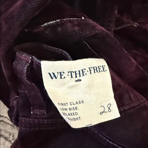 Free People We the Free First Class Low Rise Relaxed Straight Flocked Jeans - Picture 6 of 7